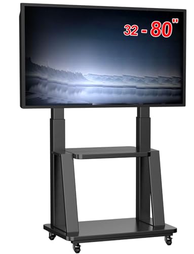 SHTUMEC Soporte de TV Móvil con Ruedas para 50 55 60 65 70 75 Pulgadas,Carrito TV Universal de Suelo con Altura Ajustable,Soporte de Piso VESA 200x200-600x400 mm,Base de Pantalla Móvil 32-80 Pulgadas
