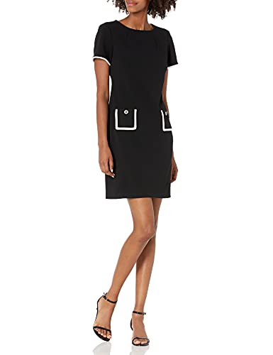 Tommy Hilfiger Womens Legacy Scuba Crepe Two Pocket Dress, Black/Ivory, 6