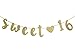 16th Birthday Banner Glitter Sixteen Decoration 16th Birthday Pre-Strung Party Decor Supplies Cursive Bunting Photo Booth Props Sign Gold