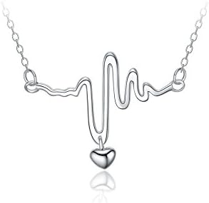 Heartbeat Necklace Rose Gold or Silver Color Love Cardiogram Wave Pendant with Small Heart Shaped 18-20 Inch  Valentine's Gift from Gokeg Offer (Rose Gold)