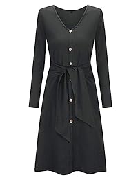 ULTRANICE Vestido informal con botones en el cuello y manga larga con cuello en V para mujer