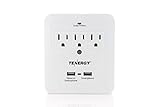 Tenergy 3 AC Outlet Wall Mount 1200 Joules Surge Protector w/ 2.4A Dual USB Charging Port & Retractable Phone Holder for Smartphones - Perfect for Home & Office - UL Listed