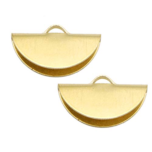 Monrocco 60 Pieces Ribbon Semi Circle Crimp End Clip Clamp Cord Cap Tip for DIY Jewelry Making Findings,Gold - Thumbnail 2