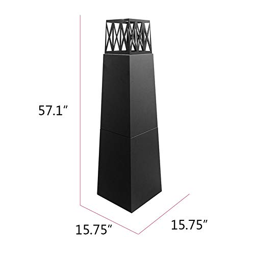 Skypatio Free Standing Ethanol Fireplace, Pyramid Outdoor Patio Heater Firepit, Realistic Brightly Burning Flame,Ventless,Weather Resistant, Black,57Inch