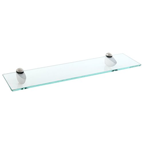 Modern Wall Mounted Clear Glass Floating Shelf with Metal Base