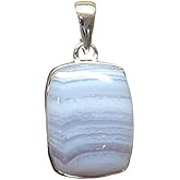 Natural Blue Lace Agate 925 Sterling Silver Pendant 35mm