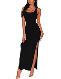 Meenew Vestido largo sin mangas para mujer, corte bajo