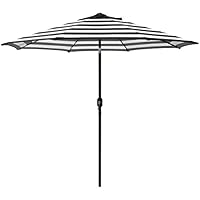 ABBLE Outdoor Patio Umbrella 9 Ft Stripe with Crank and Tilt, Weather Resistant, UV Protective Umbrella, Durable, 8 Sturdy Steel Ribs, Market Outdoor Table Umbrella, White and Black