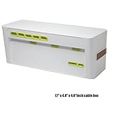 Cable Management Box Cord Organizer - White Special 15'' x6''x4.9'' For PC Wall Power Strip Wire Plug Cover Conceal Hide Solution Kit with Fastening Cable Zip Ties
