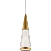 Kuzco Lighting Malabar 3" LED Pendant | Brushed Gold Finish | Clear Acrylic with Frosted Interior Diffuser | Modern Conical L