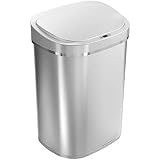 Ninestars DZT-80-35 Automatic Touchless Infrared Motion Sensor Trash Can, 21 Gal 80L, Heavy Duty Stainless Steel Base (Oval, Silver/Brush Lid) Trashcan, SS