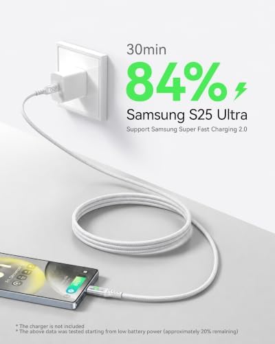 Cable USB C a USB C, 100W [2Pack-2m, Blanco] Cable USB C Carga Rapida PD 5A QC 4.0 Cable Tipo C Nylon para iPhone 15 Pro MacBook Pro 2020 Samsung S22 Ultra iPad Air Pixel 7 Huawei P30 Steam Deck