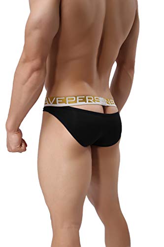 BRAVE PERSON Men\'s Sexy Jockstraps Briefs Underwear Bikini Thongs Athletic Supporter Gag Gift (Black, XL)