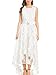 Persun Women's White Floral Print Gauze Panel Multi Layer Sleeveless Hi-lo Dress, White, X-Large