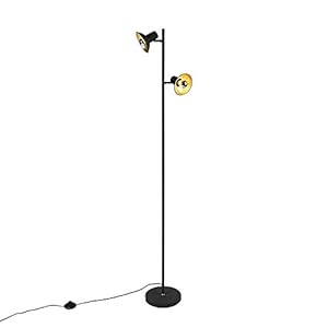 QAZQA – Industrieel Design vloerlamp zwart met goud 2-lichts – Avril | Woonkamer | Slaapkamer – Staal Langwerpig – E14…