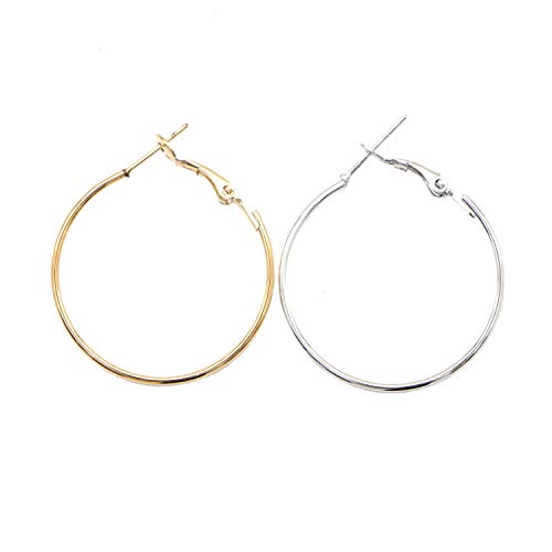 JETEHO 80 Pcs Silver and Gold 30mm Circle Round Metal Hoop Earrings Jewelry Making Supplies Earring Finding