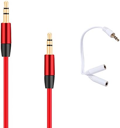 Asamoom 3.5mm Aux Cable Male to Male (Red) + 3.5mm Audio Stereo Y Splitter Cable Male to 2 Port Female (White)