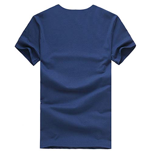 iYBUIA Men Cat Print Short Sleeve Tees, O-Neck Cotton Tops Blouse T-Shirts Navy