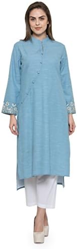 BambooTreeJewel Organic Cotton Embroidered Pattern Handcrafted Tunic Long Shirt Dress Kurta (Small)