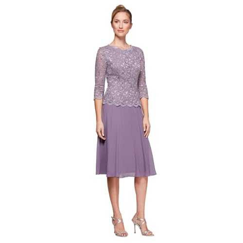 Alex Evenings Women's Tea Length Embroidered Bodice Mother of The Bride Gown, W…