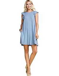 Vestidos a media pierna sin mangas con volantes y flores de Doublju Vestidos casuales con tallas grandes