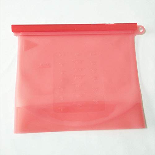 TuToy 1000Ml Silicone Storage Bag Food Grade Vacuum Ziplock Zipper Food Container Food Preservation - Red