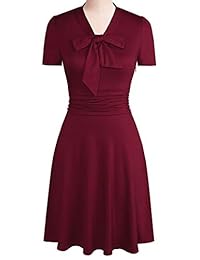 YATHON - Vestido de fiesta para mujer, elegante, con lazo, estilo casual, estilo vintage, elástico, línea A