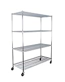 SafeRacks NSF Certified Commercial Grade Adjustable 4-Tier Steel Wire Shelving Rack with 4" Wheels - 24" x 60" x 72" (24"x60"x72" 4-Tier)