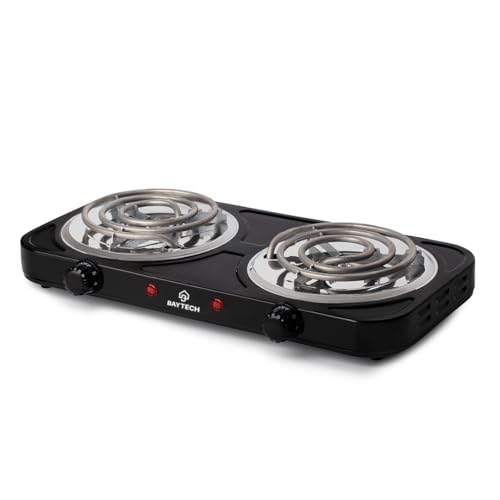 Fogareiro Elétrico 2 Bocas Espiral 127V/220V 2000W Portátil BAYTECH (Preto, 127V)