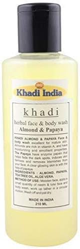 khadi Herbal Face & body wash with Almond & Papaya 210 ml for skin (Packing May Vary)
