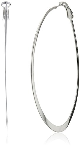 Sterling Silver Large Oval Flat Clutchless Hoop Earrings (2.0" Diameter)