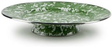 Golden Rabbit Enamelware, Green Swirl Cake Plate, Approx. 12.5 inch cake plate, 2¼ inches tall. Cover sold separately.