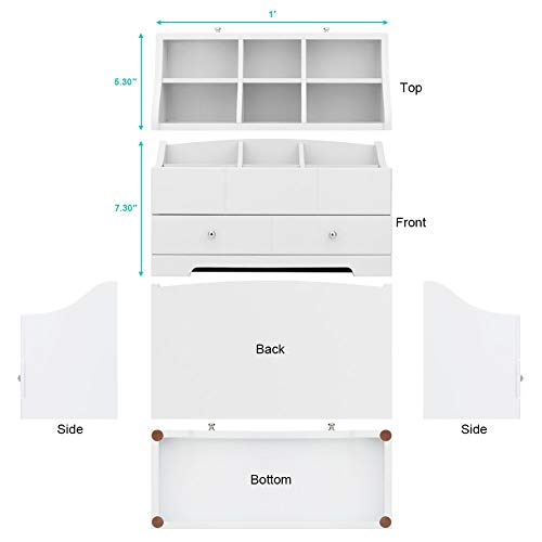 RR ROUND RICH DESIGN Solid Wood Makeup Jewelry Box Organizer with Drawer White