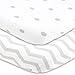Bassinet Fitted Sheets Compatible with Halo, Fisher Price, Delta, Graco – Fits Perfectly on 15 x 33 Inch Oval, Rectangular Mattress Pad – Snuggly Soft Jersey Cotton – Grey Dots, Chevron – 2 Pack