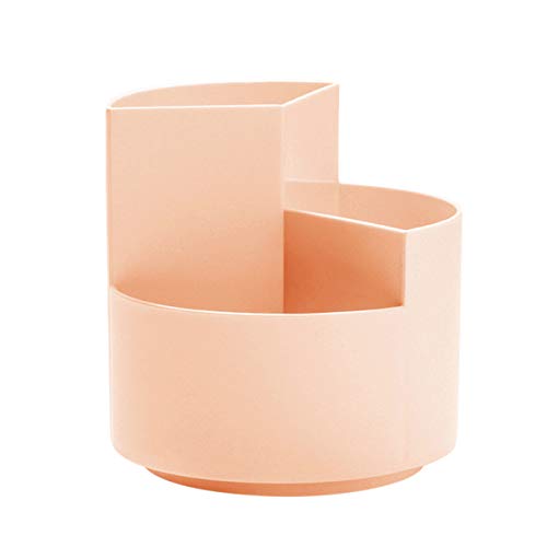 AhfuLife Creative Rotating Pen Pot, Makeup Brush Holder with 3 Capacity Brush Pot, Decorative Stationery Storage Boxes for Home and Office (Orange Pink) — image 1