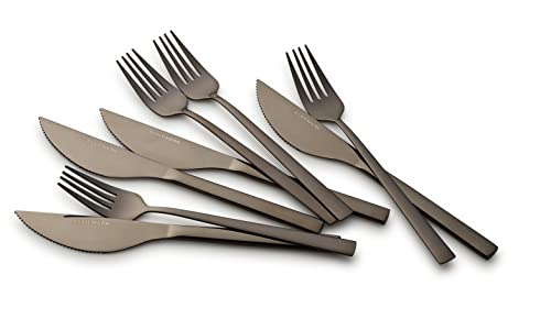 ECHTWERK Pizzabesteck-Set, Pizzaset, Steakbesteck, Essbesteck 8-teilig für bis zu 4 Personen, Mit 4 Pizzamessern und 4 Pizzagabeln aus Edelstahl, Black-Edition