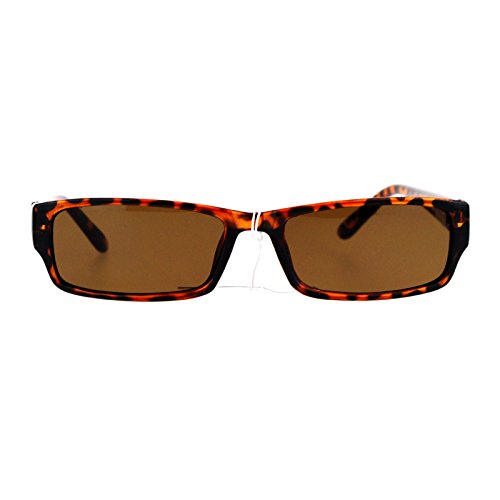 Mens Small Face Snug Fit Color Lens Rectangular Plastic Frame Sunglasses Tortoise