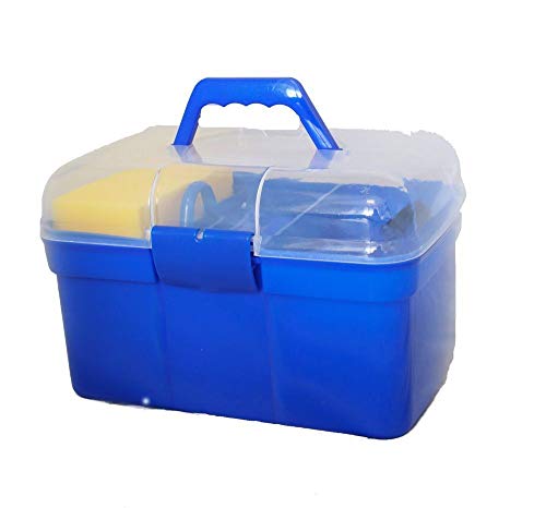 AJ Tack Wholesale Horse Grooming Box Set 9 Pieces Barn Stable Supply Brushes Comb Hoof Pick Blue
