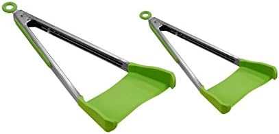 Multi Tongs 2 in 1 Tongs and Spatula with Silicone Tips, Kitchen Tongs for Cooking, Non-stick Heat Resistant Stainless Steel Spatula BBQ Tongs, Dishwasher Safe 12" and 9" sets - Green (Green)