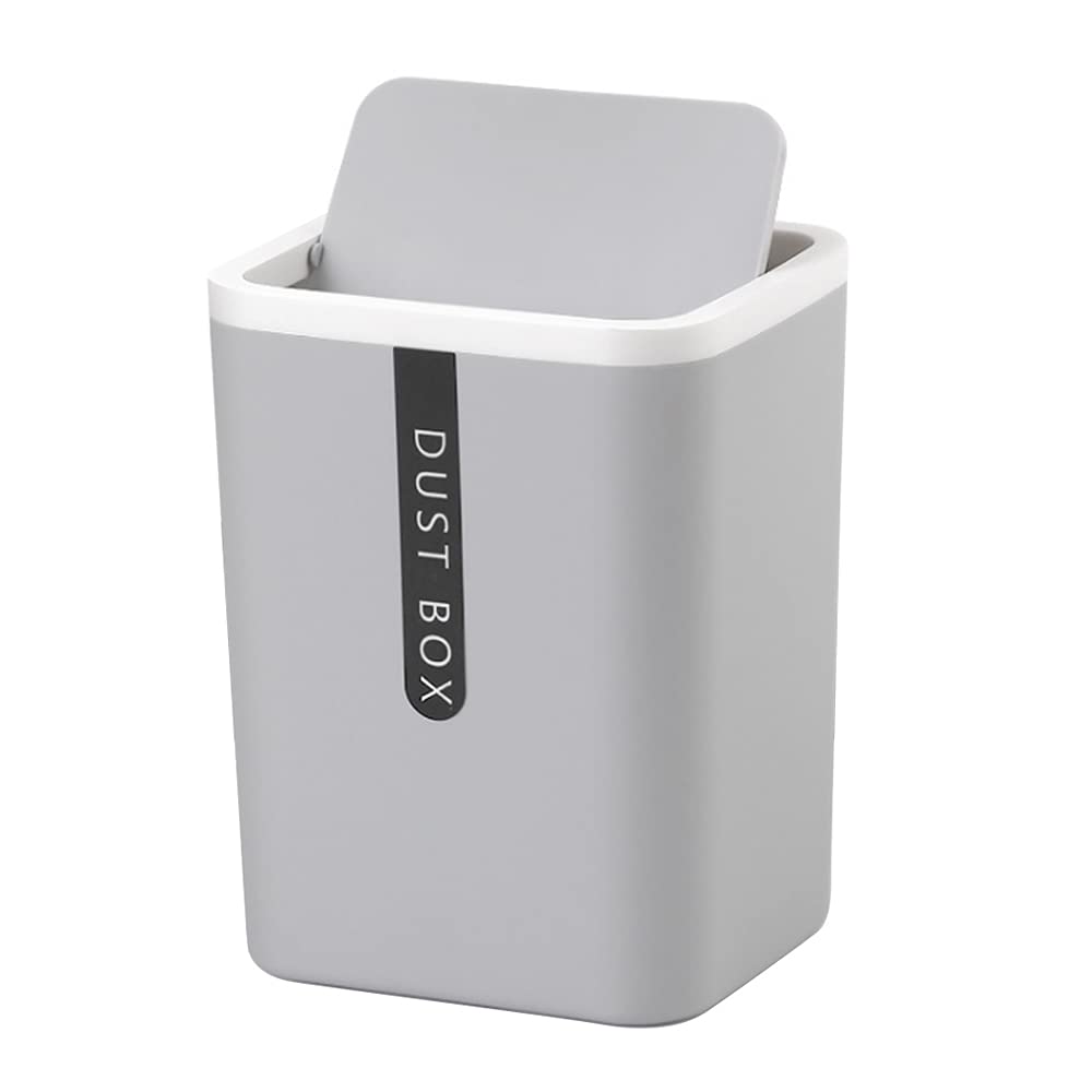 IKAAR Mini Trash Can with Lid, Desktop Bin, Plastic Small Dustbin, Mini Desktop Waste Bin, Makeup Table Trash Can, Portable Table Dustbin for Home Living Room Kitchen Bedroom Bathroom Office Grey