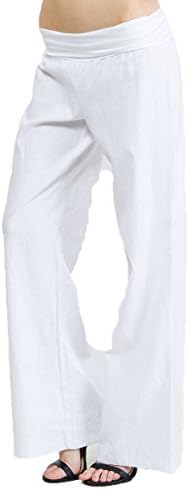 Lovely Pair Inc Solid Foldover Linen Pants LT (Large, White)