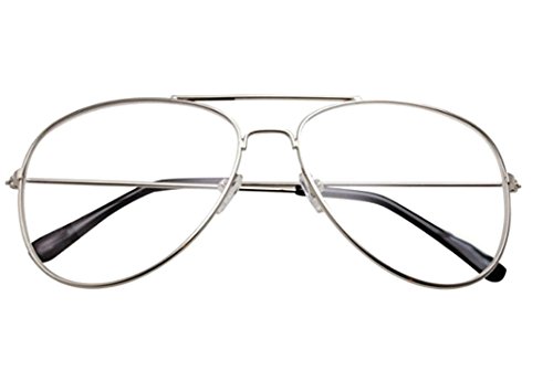 WebDeals - Clear Lens Aviator Eyeglasses Classic Retro Metal Frame (Silver Large, Clear)