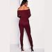 Longwu Women's Fashion Off-Shoulder Drawstring Jumpsuits Rompers Knee Hole Pants Wine Red-L