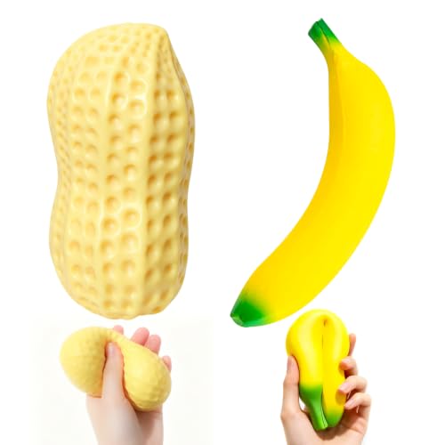 Peanut Squishy, Banana Squishy, 2026 New Slow Rising Stress Relief, Realistic Shaped Squeezes Balls, Adult Office Soft Cute Fruit Anxiety Relief Dough Decompression Gift (2pc)