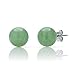 Sterling Silver Natural Green Jade Round Stud Earrings (8mm)