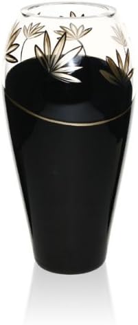 Pretty Hand Blown Glass Black Leaves Vase