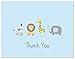 50 Safari Animals Baby Shower Thank You Cards (Light Blue)