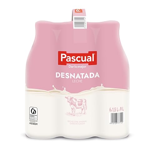 Leche Pascual - Leche Desnatada - Bienestar Animal - Pack 6 x 1,5L - Ideal para niños y adultos, Producto Natural y Saludable
