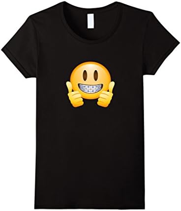 Womens Braces Emoji T-Shirt Thumbs Up Smile Face Happy Mouth Teeth Large Black