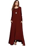 MakeMeChic Women's Long Sleeve Casual Loose Pocket Maxi Long Party Dress Burgundy S